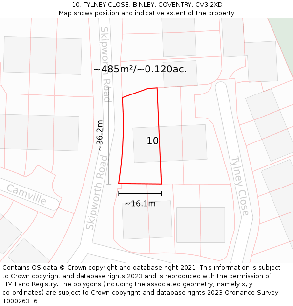 10, TYLNEY CLOSE, BINLEY, COVENTRY, CV3 2XD: Plot and title map
