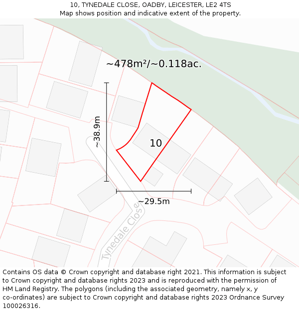 10, TYNEDALE CLOSE, OADBY, LEICESTER, LE2 4TS: Plot and title map
