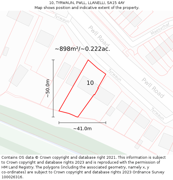 10, TYRWAUN, PWLL, LLANELLI, SA15 4AY: Plot and title map