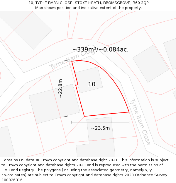 10, TYTHE BARN CLOSE, STOKE HEATH, BROMSGROVE, B60 3QP: Plot and title map
