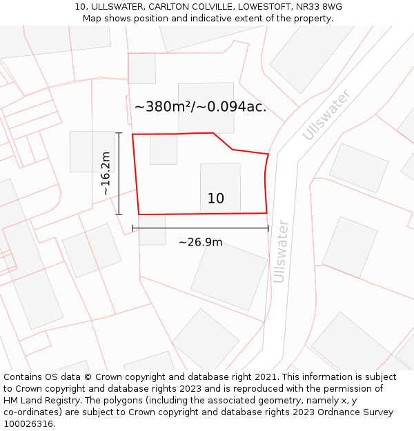 10, ULLSWATER, CARLTON COLVILLE, LOWESTOFT, NR33 8WG: Plot and title map