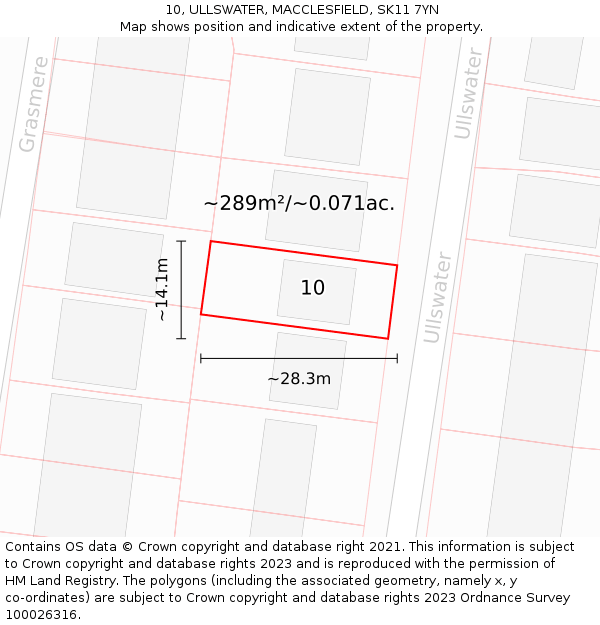10, ULLSWATER, MACCLESFIELD, SK11 7YN: Plot and title map