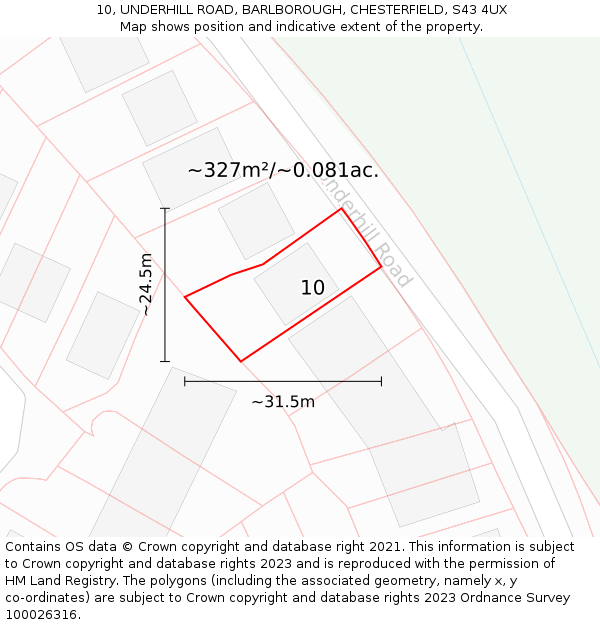 10, UNDERHILL ROAD, BARLBOROUGH, CHESTERFIELD, S43 4UX: Plot and title map