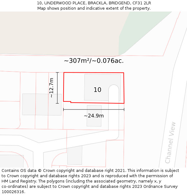 10, UNDERWOOD PLACE, BRACKLA, BRIDGEND, CF31 2LR: Plot and title map