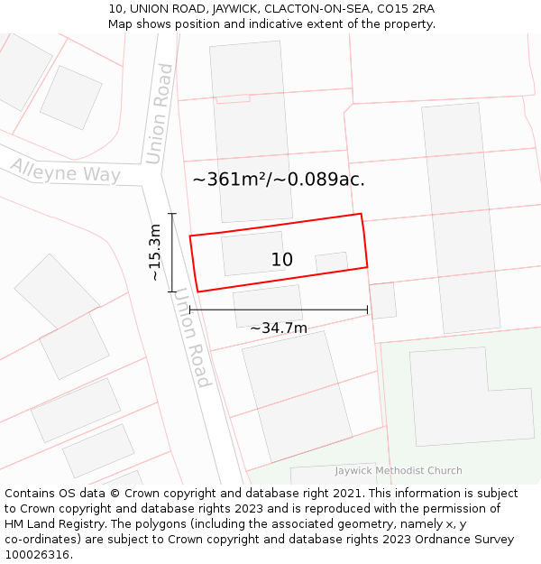 10, UNION ROAD, JAYWICK, CLACTON-ON-SEA, CO15 2RA: Plot and title map