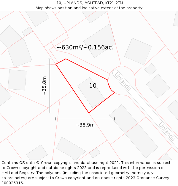 10, UPLANDS, ASHTEAD, KT21 2TN: Plot and title map