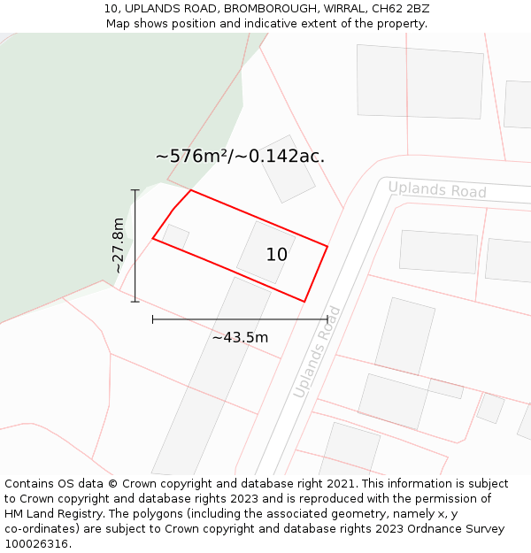 10, UPLANDS ROAD, BROMBOROUGH, WIRRAL, CH62 2BZ: Plot and title map
