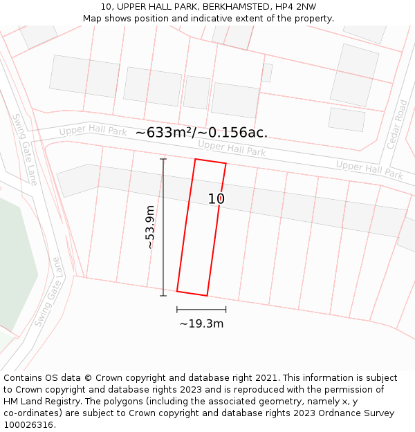 10, UPPER HALL PARK, BERKHAMSTED, HP4 2NW: Plot and title map