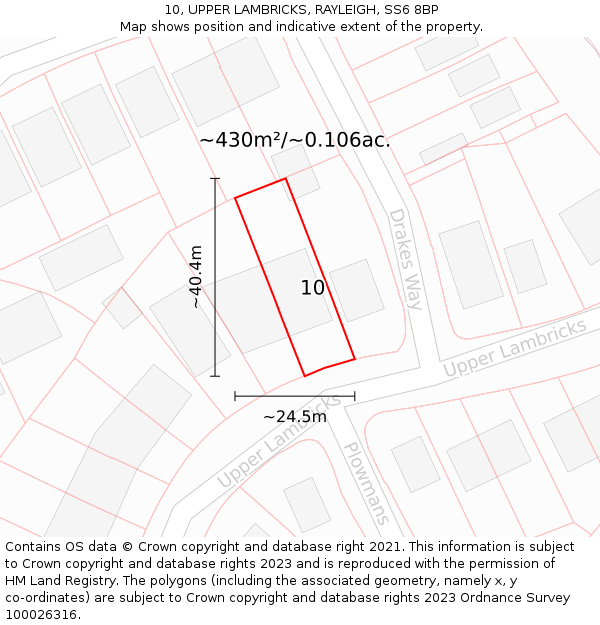 10, UPPER LAMBRICKS, RAYLEIGH, SS6 8BP: Plot and title map