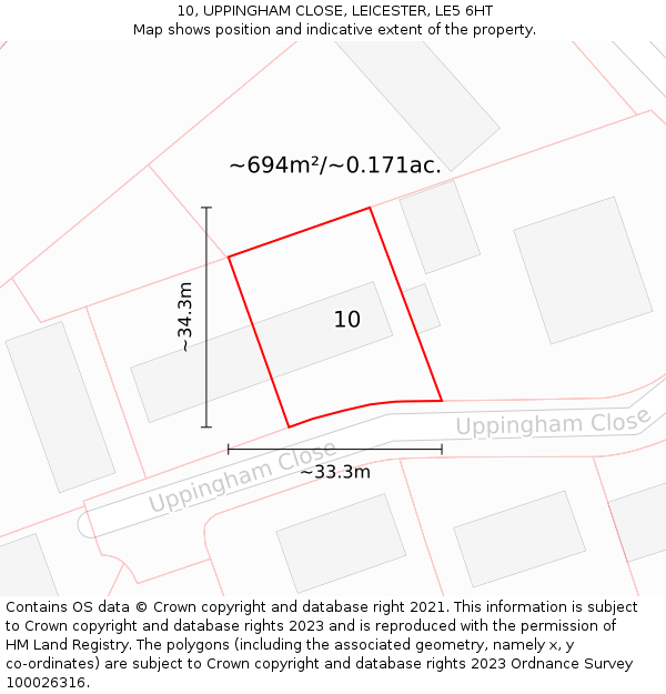 10, UPPINGHAM CLOSE, LEICESTER, LE5 6HT: Plot and title map
