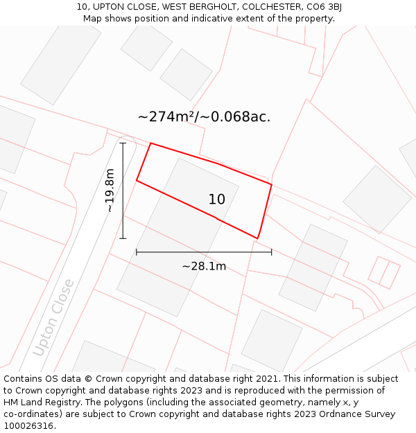 10, UPTON CLOSE, WEST BERGHOLT, COLCHESTER, CO6 3BJ: Plot and title map