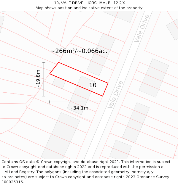 10, VALE DRIVE, HORSHAM, RH12 2JX: Plot and title map