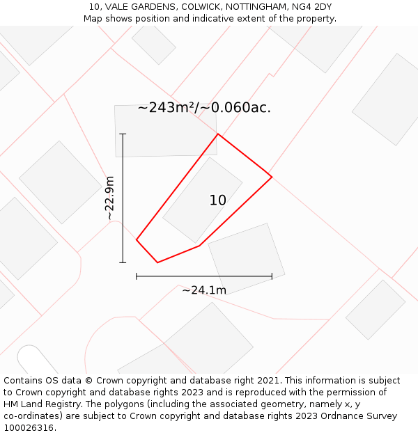 10, VALE GARDENS, COLWICK, NOTTINGHAM, NG4 2DY: Plot and title map