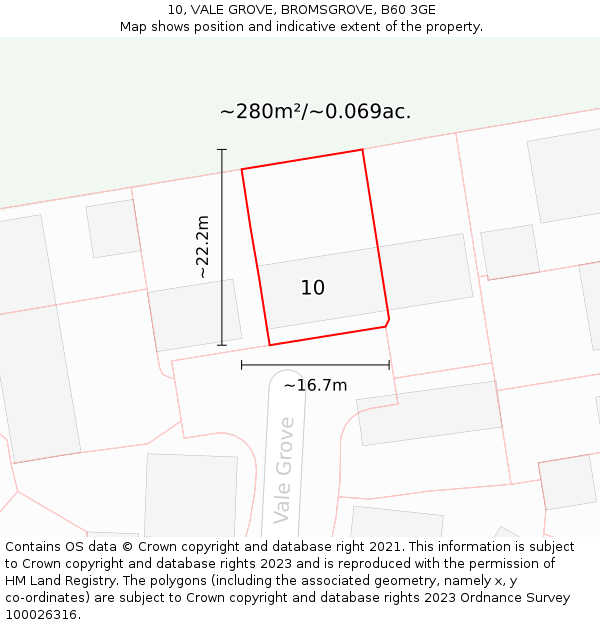 10, VALE GROVE, BROMSGROVE, B60 3GE: Plot and title map