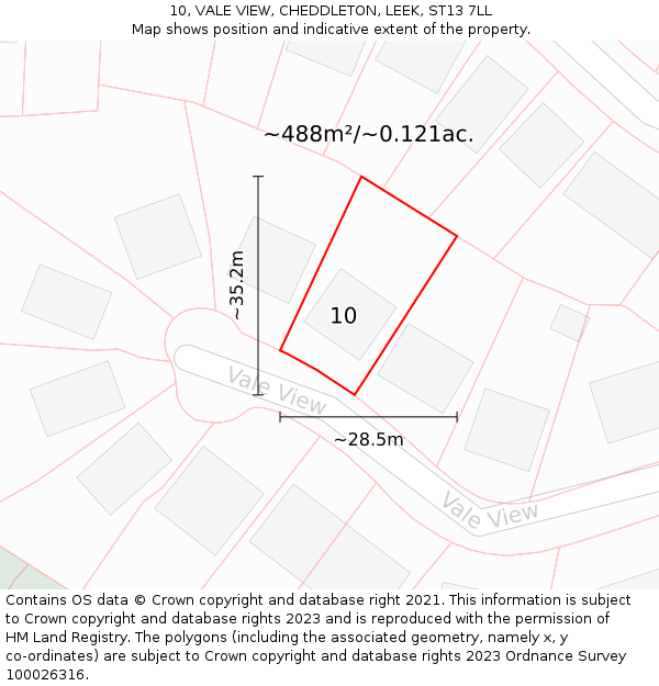 10, VALE VIEW, CHEDDLETON, LEEK, ST13 7LL: Plot and title map