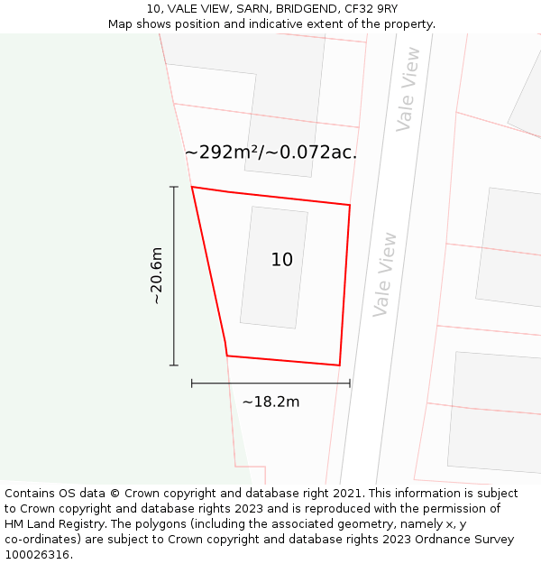 10, VALE VIEW, SARN, BRIDGEND, CF32 9RY: Plot and title map