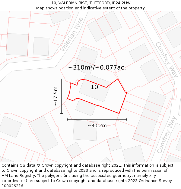 10, VALERIAN RISE, THETFORD, IP24 2UW: Plot and title map