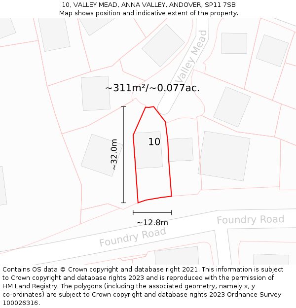 10, VALLEY MEAD, ANNA VALLEY, ANDOVER, SP11 7SB: Plot and title map