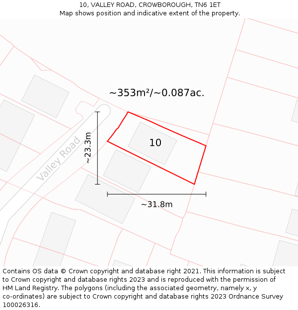 10, VALLEY ROAD, CROWBOROUGH, TN6 1ET: Plot and title map