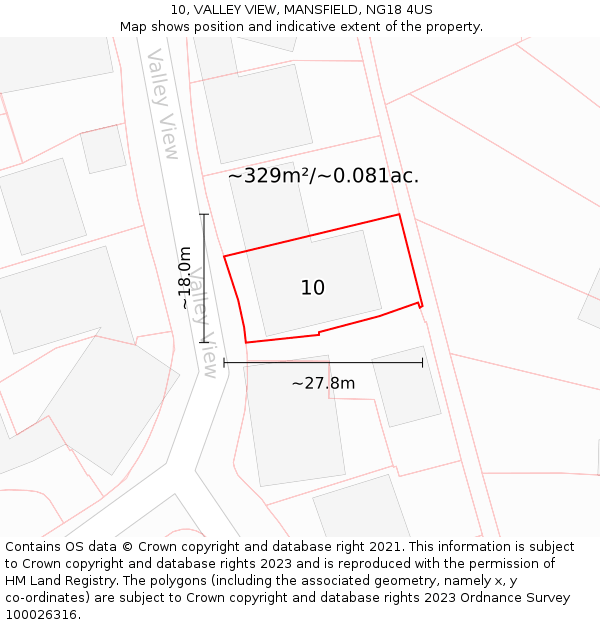 10, VALLEY VIEW, MANSFIELD, NG18 4US: Plot and title map