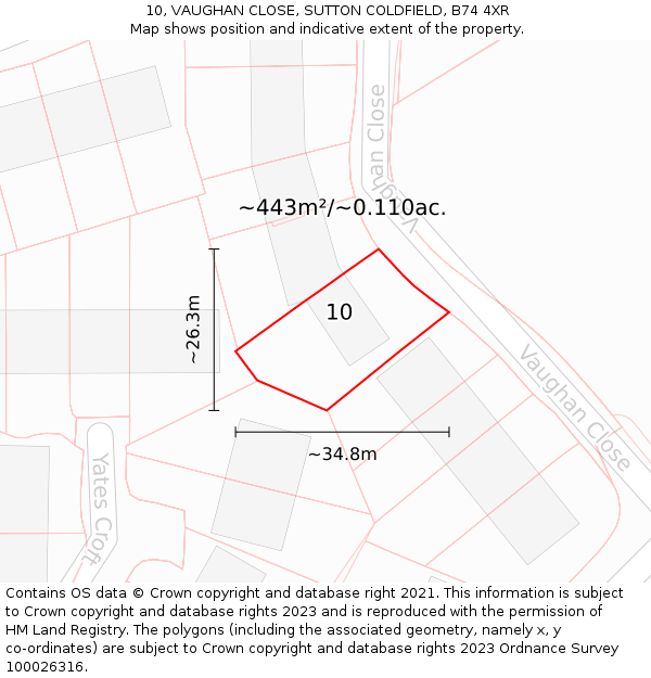 10, VAUGHAN CLOSE, SUTTON COLDFIELD, B74 4XR: Plot and title map
