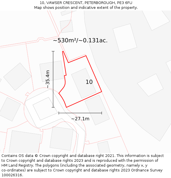 10, VAWSER CRESCENT, PETERBOROUGH, PE3 6FU: Plot and title map