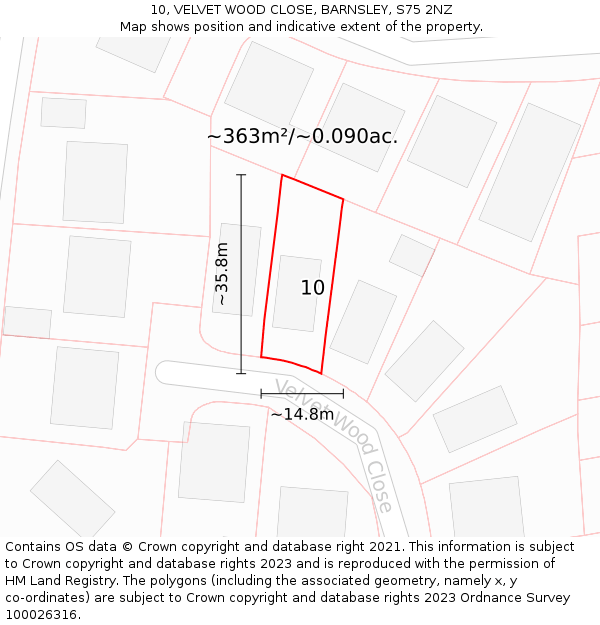 10, VELVET WOOD CLOSE, BARNSLEY, S75 2NZ: Plot and title map