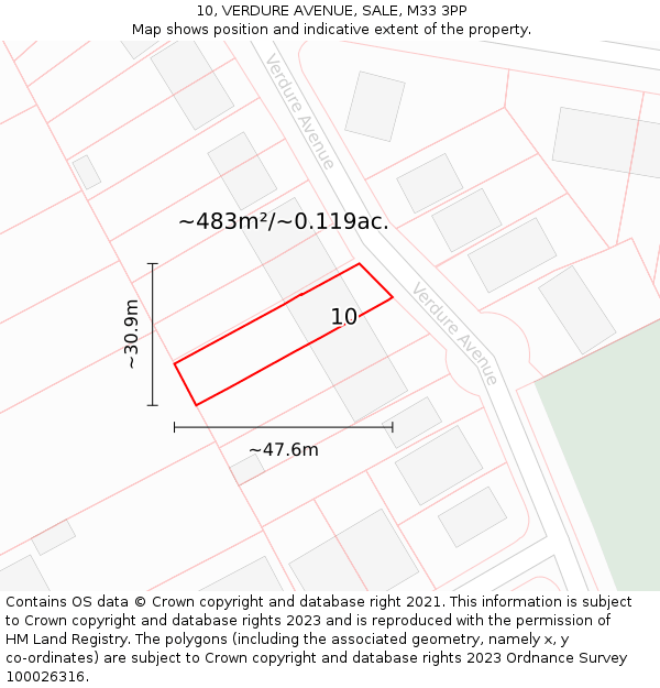 10, VERDURE AVENUE, SALE, M33 3PP: Plot and title map