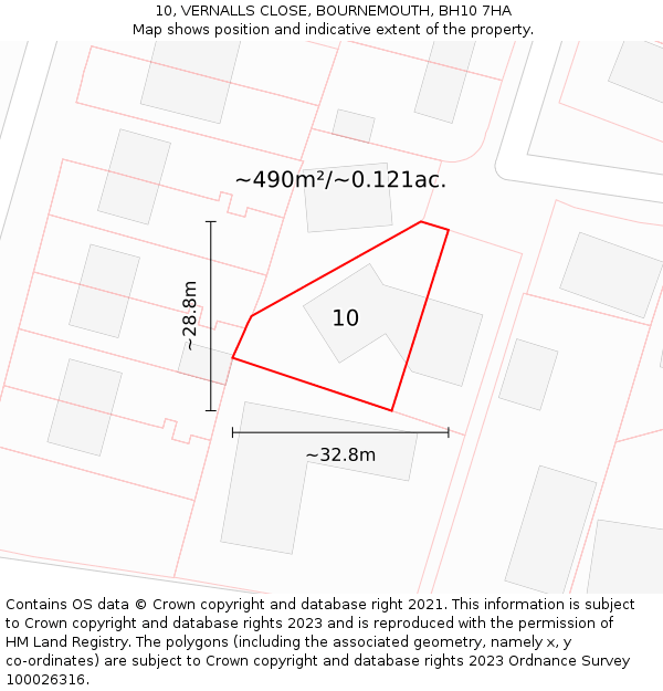 10, VERNALLS CLOSE, BOURNEMOUTH, BH10 7HA: Plot and title map