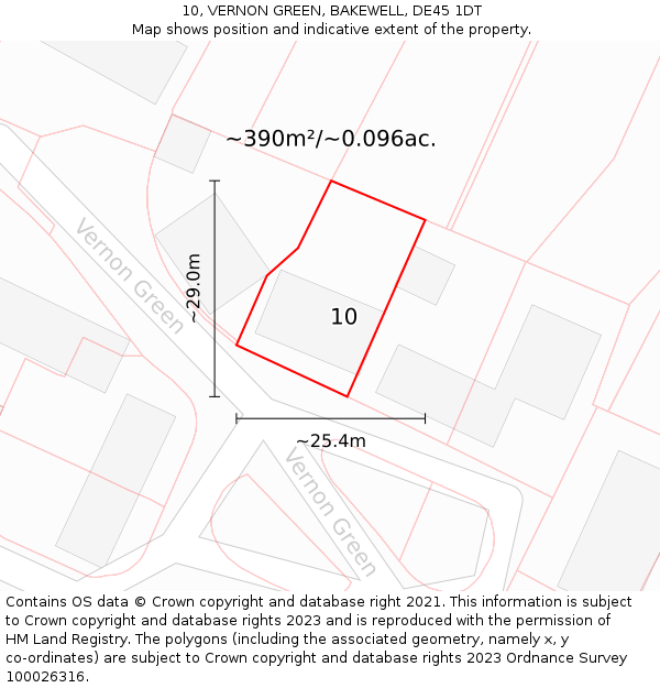 10, VERNON GREEN, BAKEWELL, DE45 1DT: Plot and title map