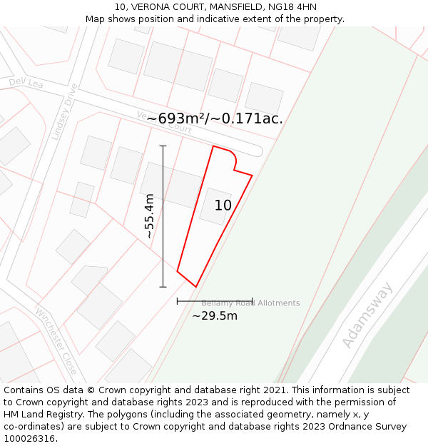 10, VERONA COURT, MANSFIELD, NG18 4HN: Plot and title map