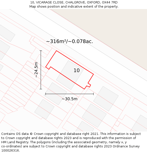 10, VICARAGE CLOSE, CHALGROVE, OXFORD, OX44 7RD: Plot and title map