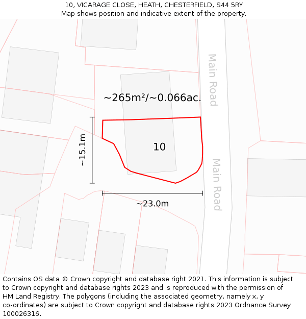 10, VICARAGE CLOSE, HEATH, CHESTERFIELD, S44 5RY: Plot and title map
