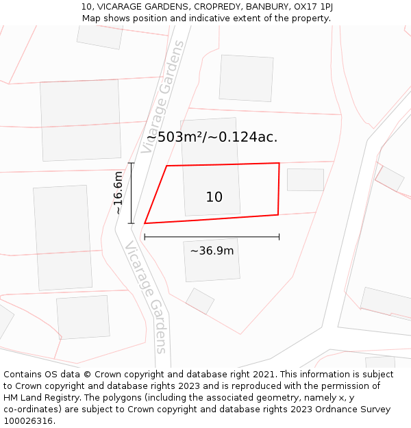 10, VICARAGE GARDENS, CROPREDY, BANBURY, OX17 1PJ: Plot and title map