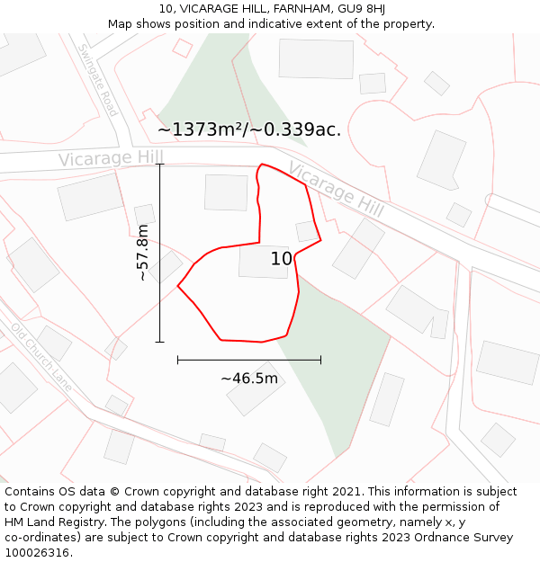 10, VICARAGE HILL, FARNHAM, GU9 8HJ: Plot and title map