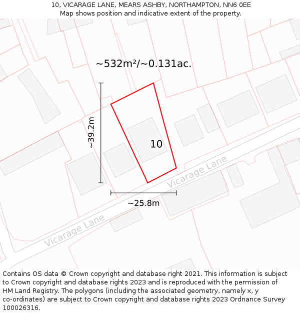 10, VICARAGE LANE, MEARS ASHBY, NORTHAMPTON, NN6 0EE: Plot and title map