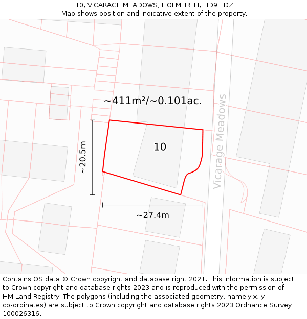 10, VICARAGE MEADOWS, HOLMFIRTH, HD9 1DZ: Plot and title map