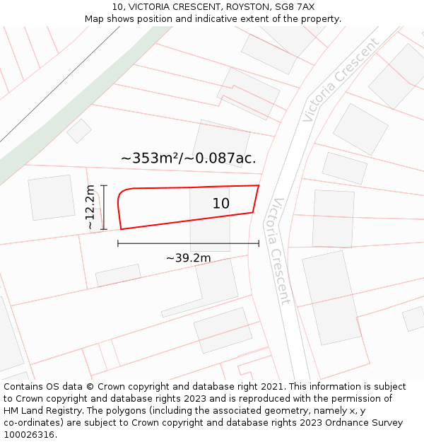 10, VICTORIA CRESCENT, ROYSTON, SG8 7AX: Plot and title map