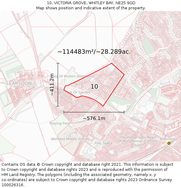 10, VICTORIA GROVE, WHITLEY BAY, NE25 9GD: Plot and title map