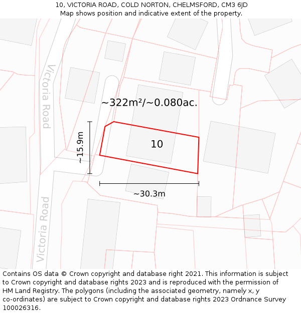 10, VICTORIA ROAD, COLD NORTON, CHELMSFORD, CM3 6JD: Plot and title map