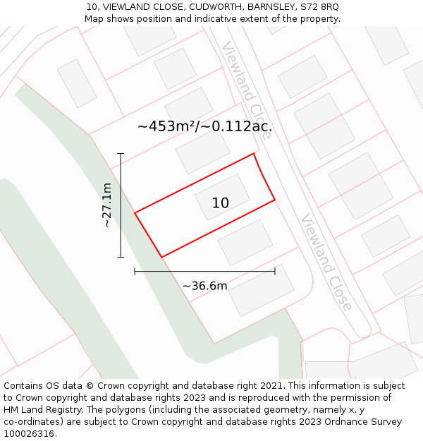 10, VIEWLAND CLOSE, CUDWORTH, BARNSLEY, S72 8RQ: Plot and title map