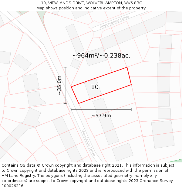 10, VIEWLANDS DRIVE, WOLVERHAMPTON, WV6 8BG: Plot and title map