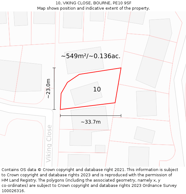 10, VIKING CLOSE, BOURNE, PE10 9SF: Plot and title map