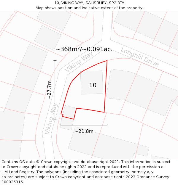 10, VIKING WAY, SALISBURY, SP2 8TA: Plot and title map
