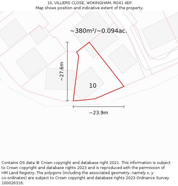 10, VILLIERS CLOSE, WOKINGHAM, RG41 4EP: Plot and title map