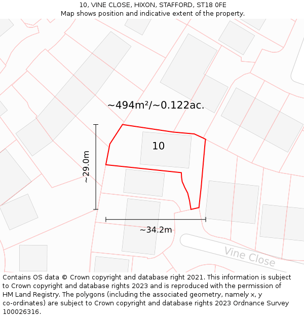10, VINE CLOSE, HIXON, STAFFORD, ST18 0FE: Plot and title map