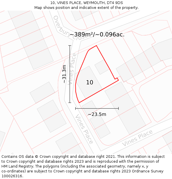 10, VINES PLACE, WEYMOUTH, DT4 9DS: Plot and title map
