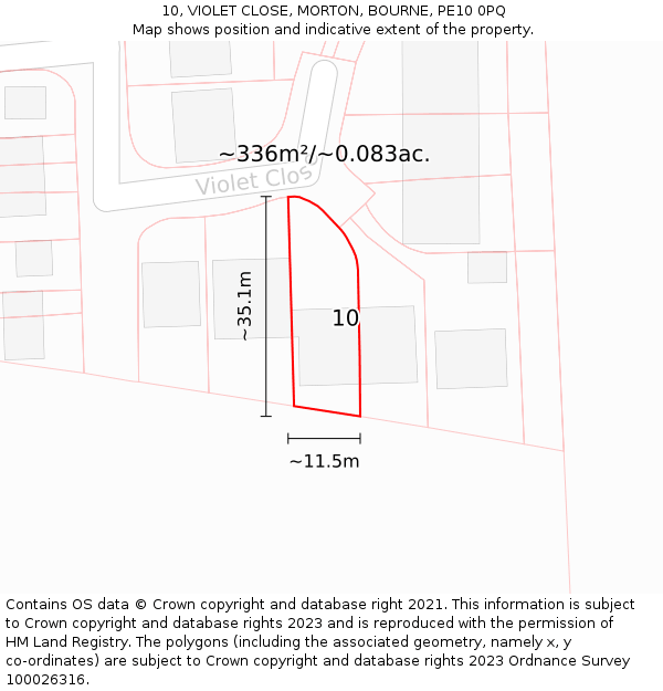 10, VIOLET CLOSE, MORTON, BOURNE, PE10 0PQ: Plot and title map