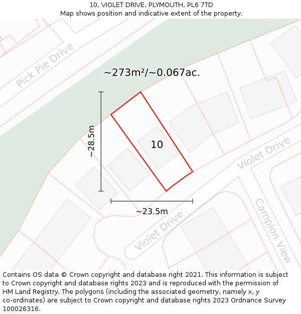 10, VIOLET DRIVE, PLYMOUTH, PL6 7TD: Plot and title map