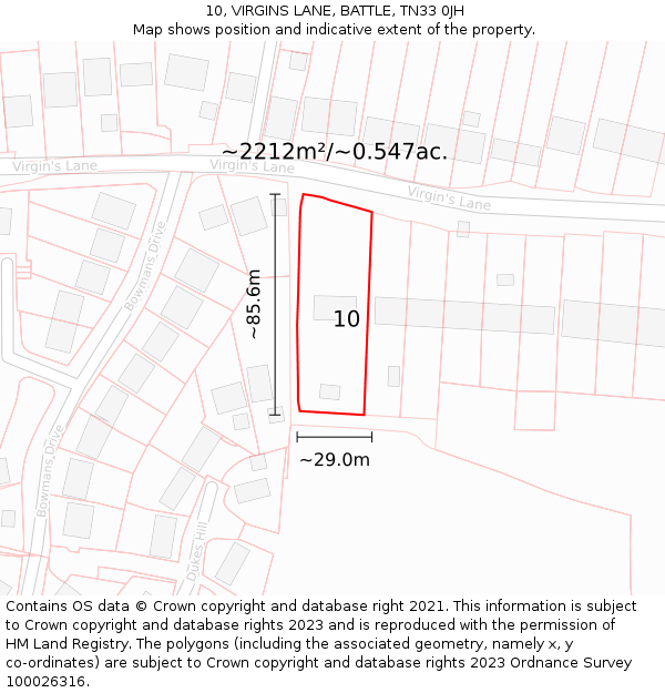 10, VIRGINS LANE, BATTLE, TN33 0JH: Plot and title map